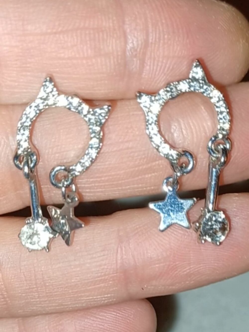 Rhinestone Cat Dangle Earrings